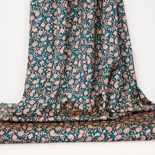 Turquoise polyester met bloemenpatroon van La Maison Victor