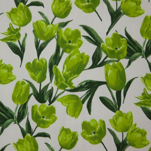 Witte stretchkatoen met tulpen in licht- en donkergroen uit 'Stitched By You' en 'My Image'