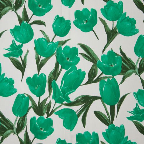 Witte stretchkatoen met tulpen in donkergroen uit 'Stitched By You' en 'My Image'