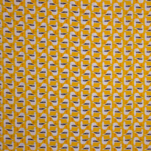 Soepele stof in geel met meeuwen van Be Trendy