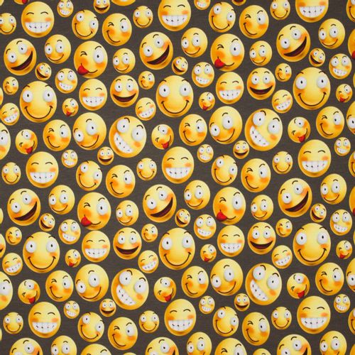 Grijsbruine tricot met emoji motief