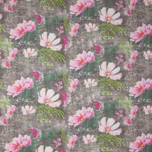Grijze modal tricot met bloemen in roze tinten van 'Lillestoff'