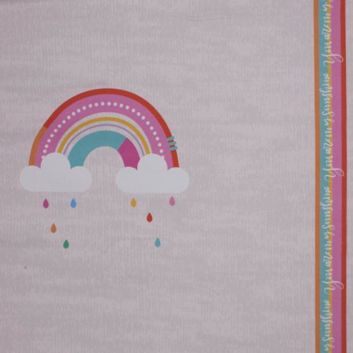 Wit / grijze tricot paneel met 'Regenbogen Rapport' van 'Lillestoff'