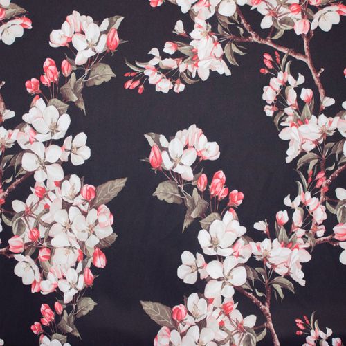 Zwarte Polyester met Bloemen en Bladeren