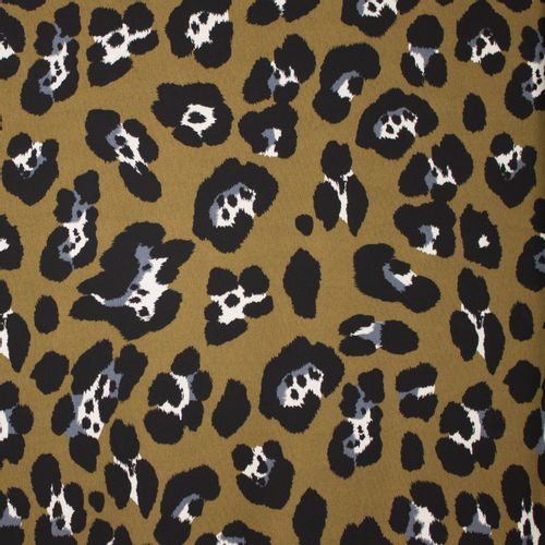 Kaki polyester crepe met pantervlekken van  'My Image'