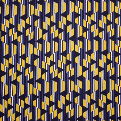 Viscose met geel / blauw abstract patroon - stoffen van leuven