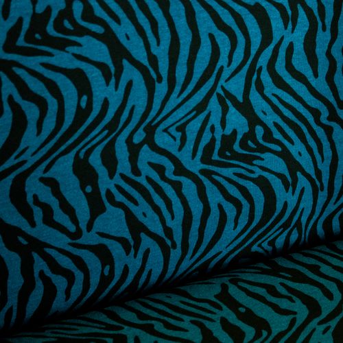 Blauwe polyester / viscosemengeling met tijgerprint