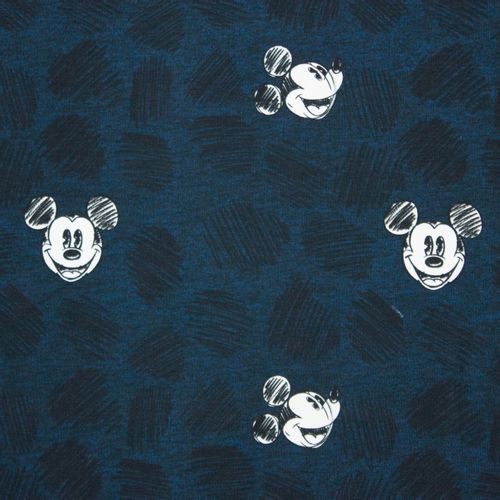 French terry in zwart / blauw met Mickey Mouse hoofden