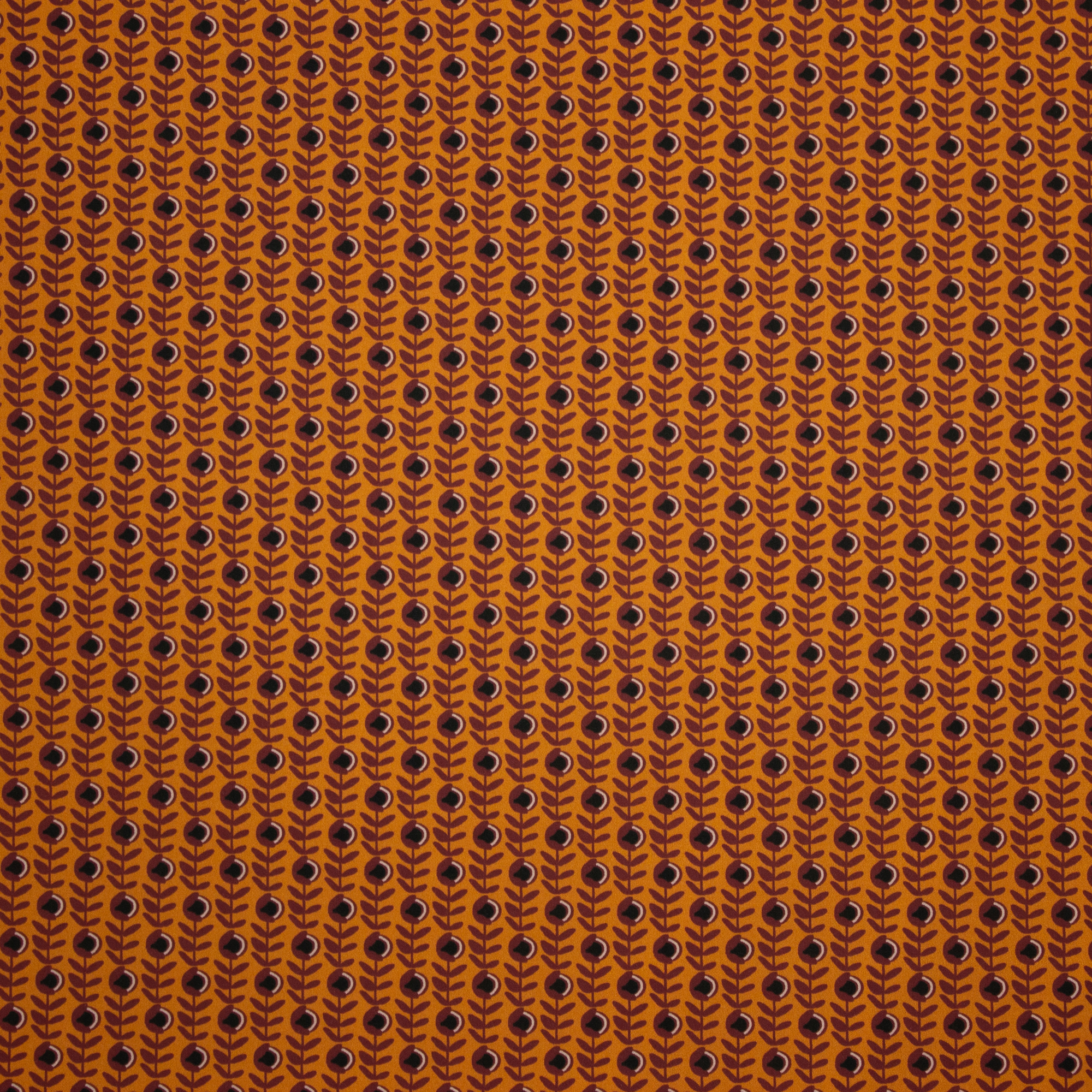 Oranje Polyester Stretch met Bloemen