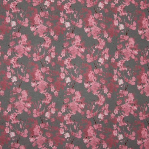 Grijze tricot met bloemen in roze