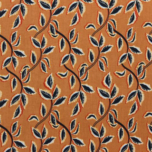 Oranje viscose linnen met bladeren - stoffen van leuven