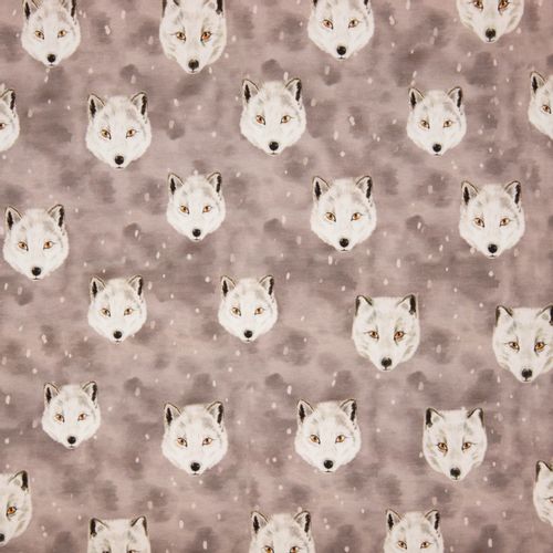 Gevlekte grijze tricot met wolvenkopjes van "Family Fabrics"