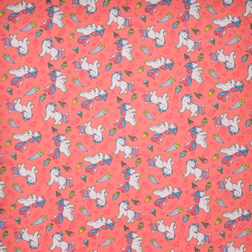 Zalmroze tricot met eenhoorns en ijsjes "Glitter Unicorn" van Poppy