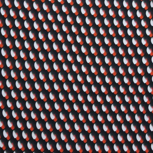 Zwarte Italiaanse viscose tricot met rood en wit motief - stoffen van leuven