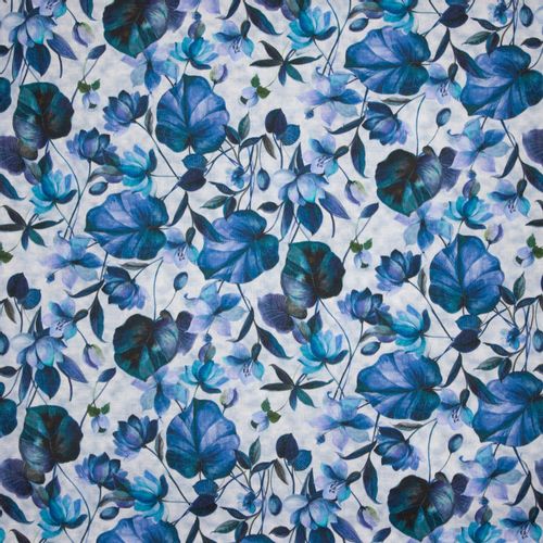 Italiaans linnen met blauwe bloemen en blaadjes van 'Alta Moda'