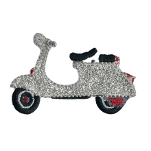 Applicatie - scooter / brommer / Vespa in zilveren glitter - 4 x 6 cm