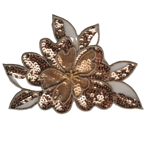 Applicatie bloem met koperkleurige pailletten - 10 x 12 cm