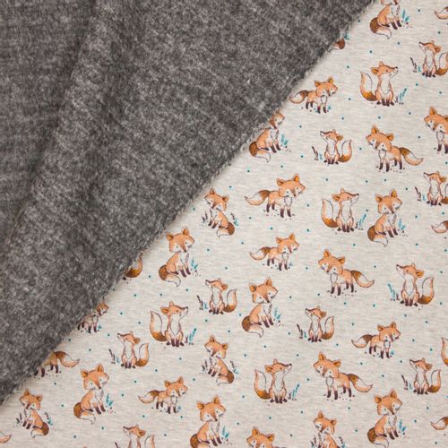 Gemeleerde grijze sweaterstof met vossen