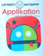 Opstrijkbare applicatie - robot groen / blauw / rood - 6 x 6 cm