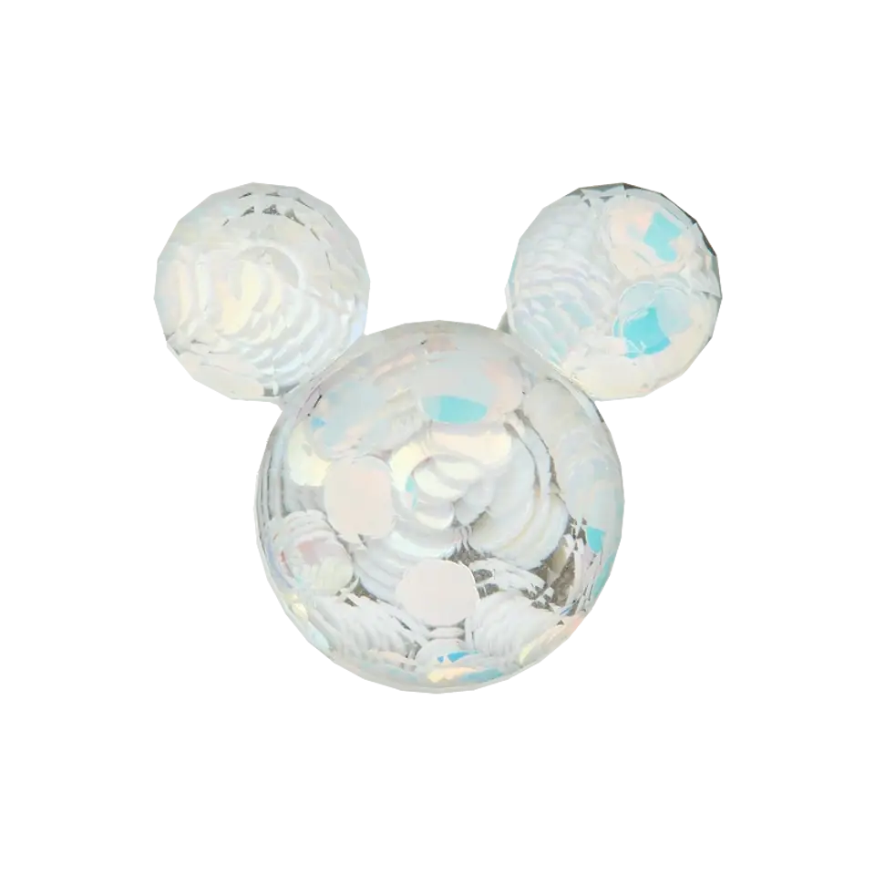 Knoop muis - 20 mm transparant met zilveren glitter