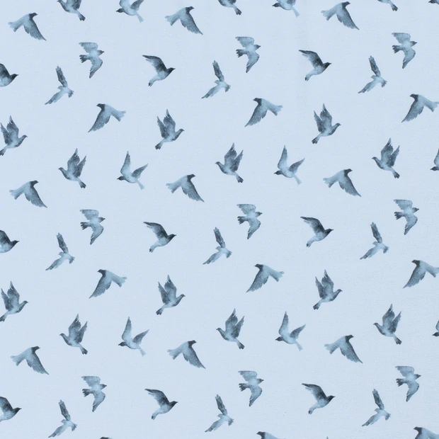 Licht blauwe tricot met vogeltjes