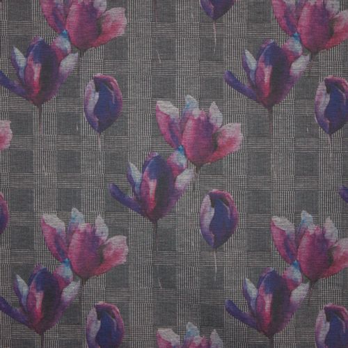 Geruite polyester/ viscosetricot met tulpen van 'My Image'