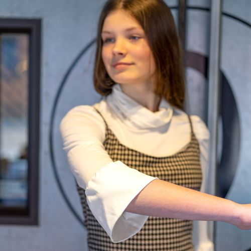 Polyestermengeling tricot met pied-de-poule motief van 'My Image'