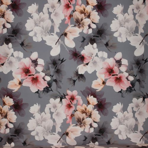 Rekbare grijze polyester met bloemen van John Kaldor