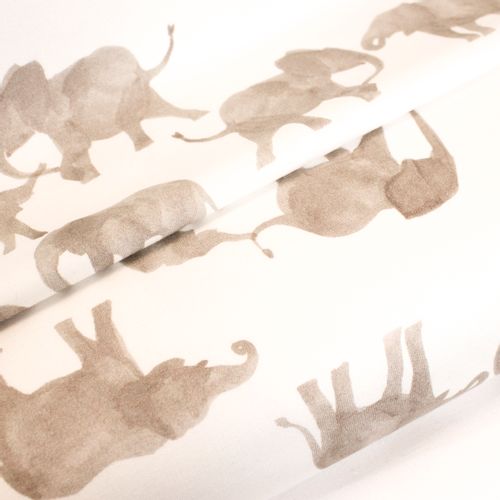 French terry wit met aquarel olifanten - Family Fabrics