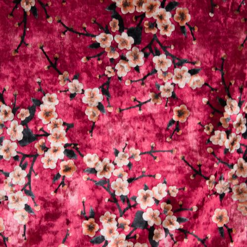 Roze polyester fluweel met bloemen