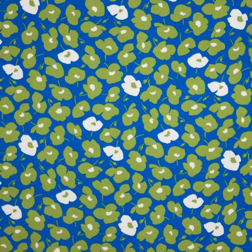 Blauwe tricot met abstract bloemenmotief