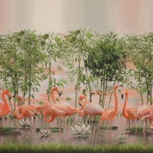 paneel tricot met digitale print flamingo