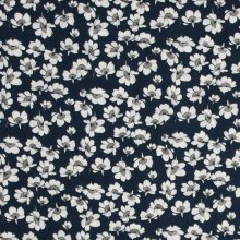 Soepele crêpe donkerblauw met witte bloemen