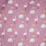 Lila tricot met olifanten en flamingo's