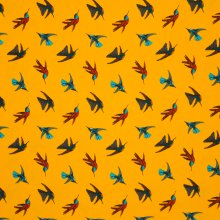 oranjegele polyester met vogels