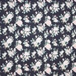 katoen tricot  zwarte achtergrond met lichtroze bloemen