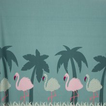 Tricot in munt met flamingoprint