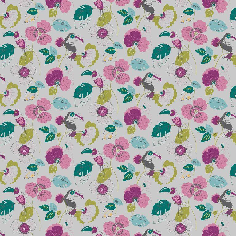 colourful touc  katoen tricot met bloemen en vogels