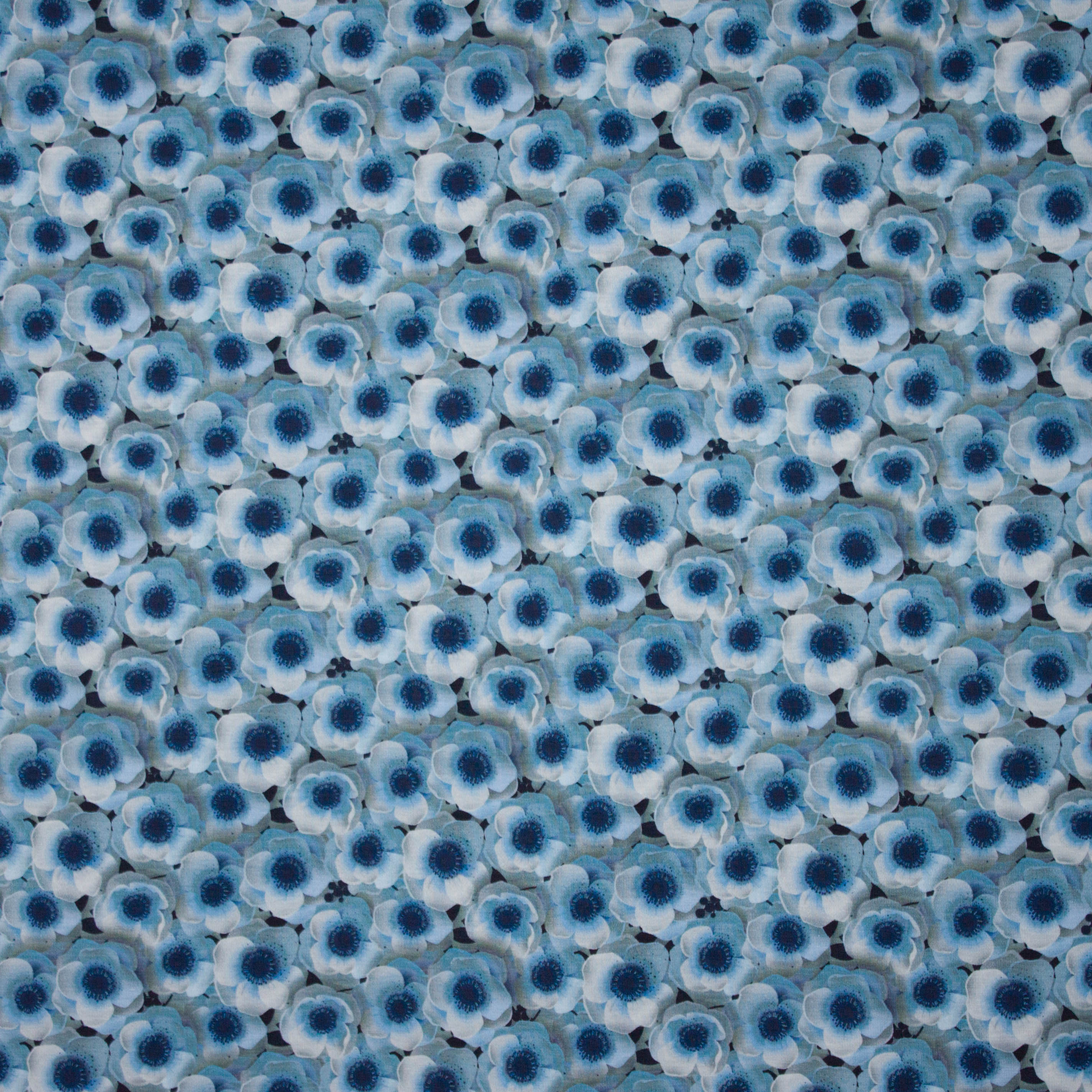Tricot met bloemenmotief blauw