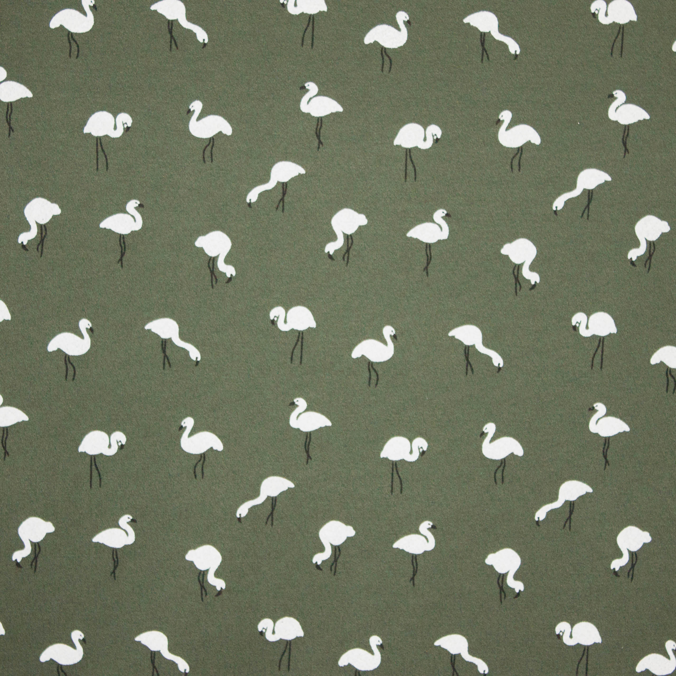 Crêpe tricot met flamingo's op kaki achtergrond