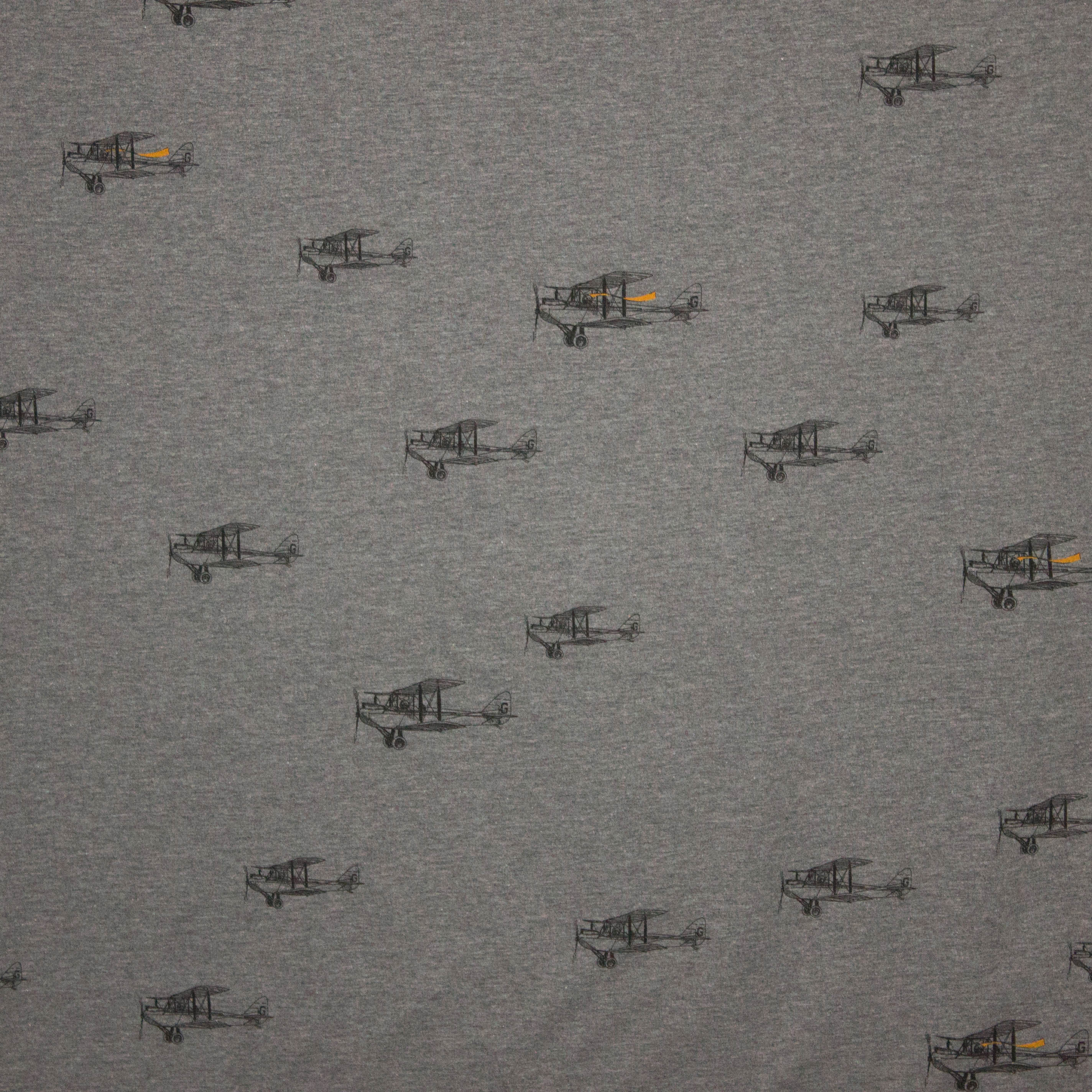 grijze tricot met vliegtuigprint