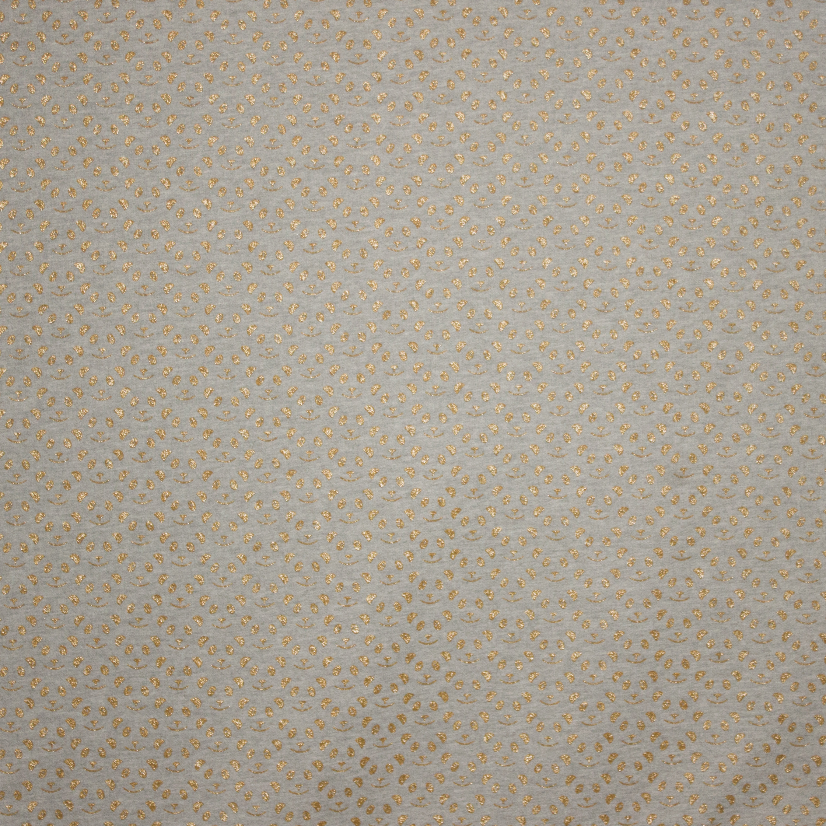 Sweaterstof in lichtgrijs met pandabeertje in goud