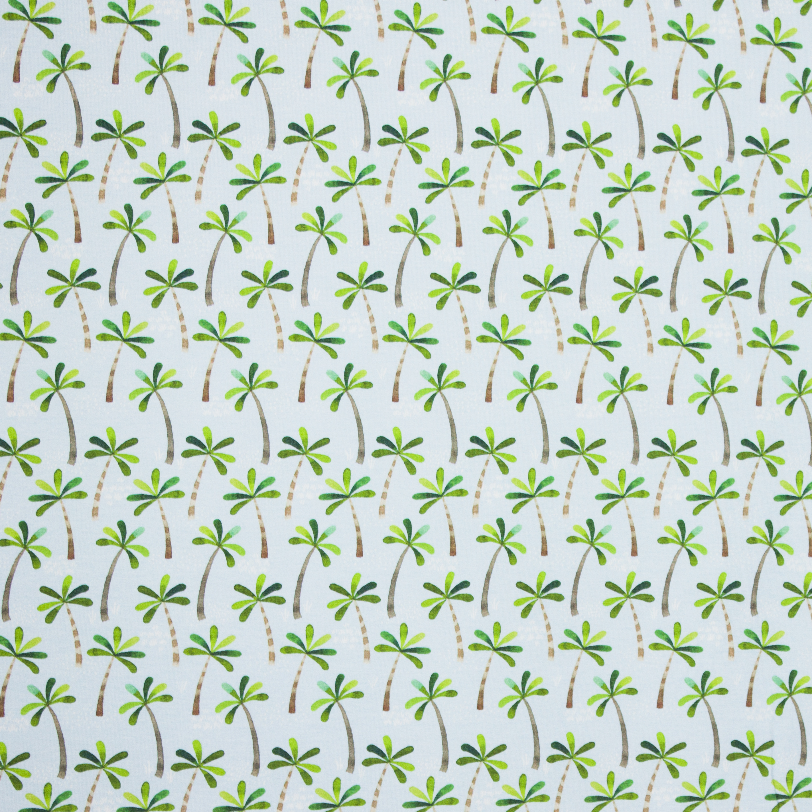 katoen tricot aqua achtergrond met palmboom motief