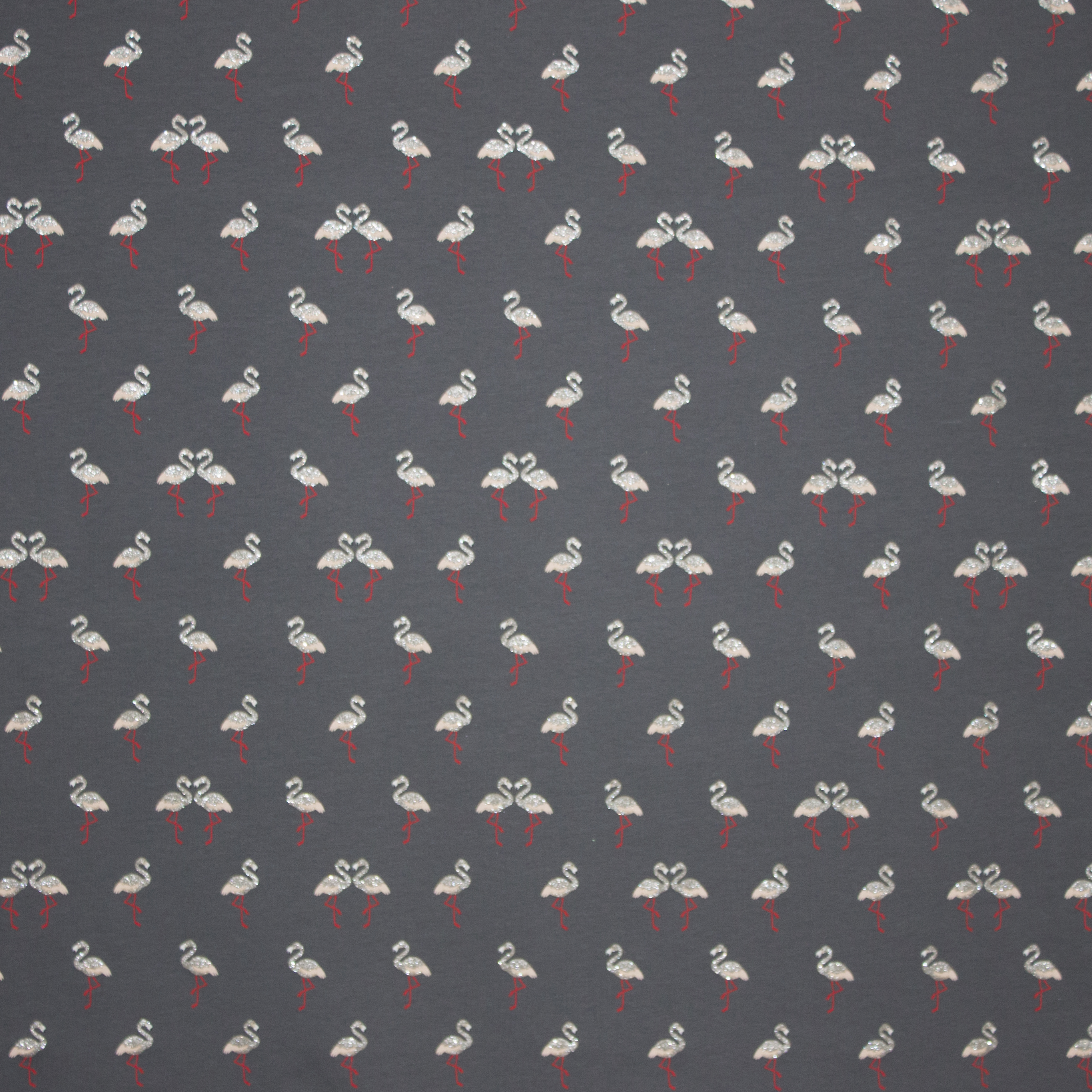 Grijze tricot met flamingo in glitter