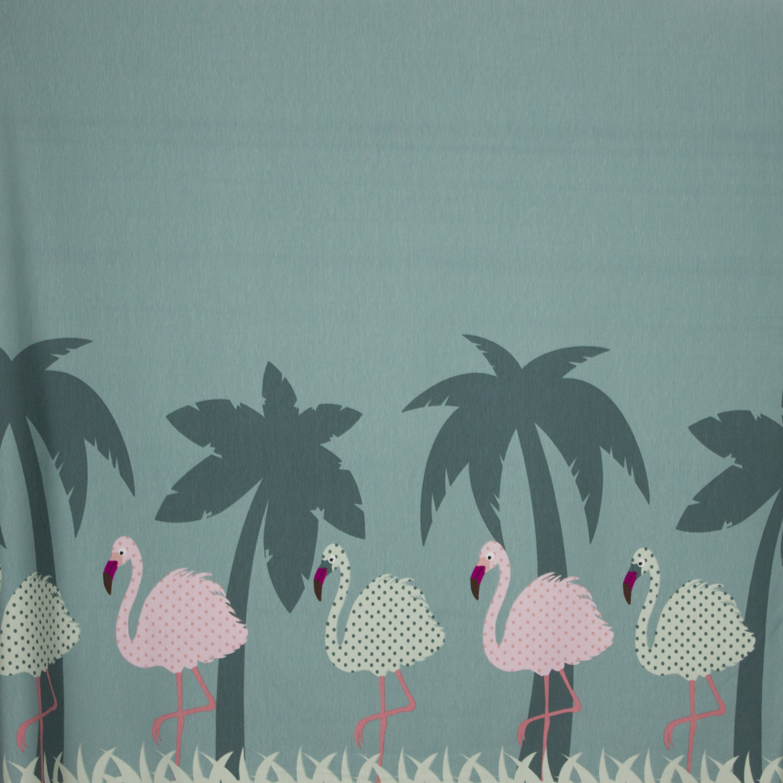 Tricot in munt met flamingoprint