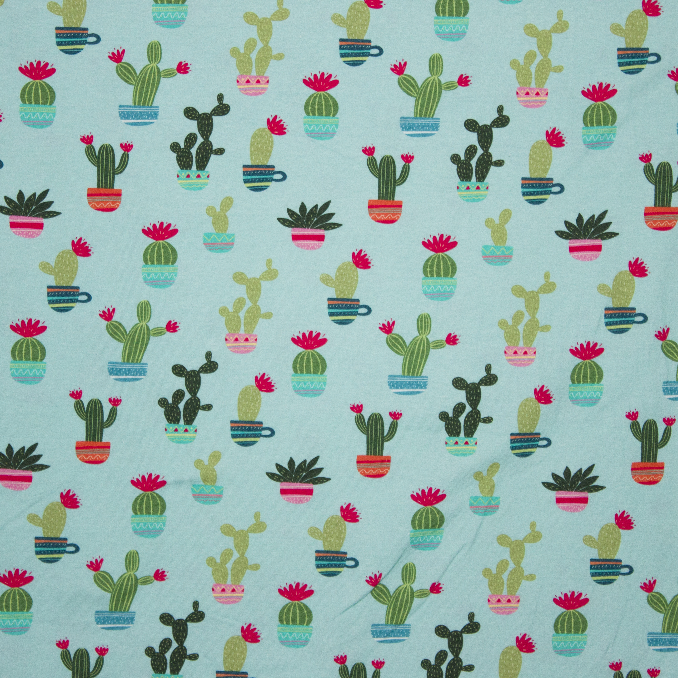 katoentricot munt met cactusmotief