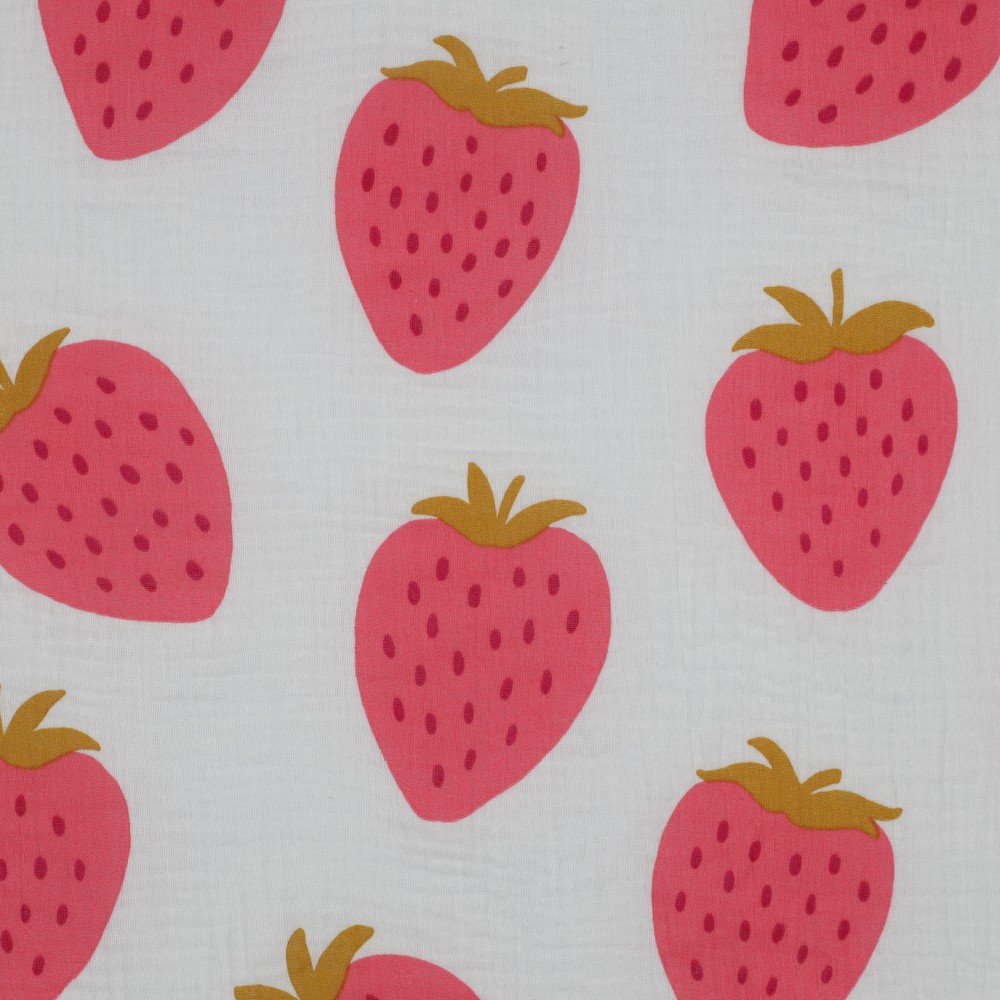 Tetra katoen wit met roze aardbeien - Poppy