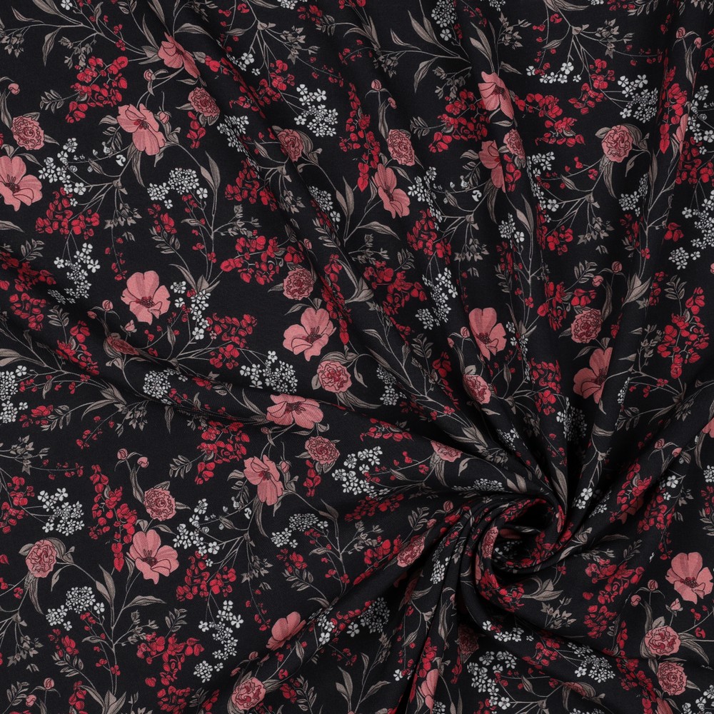 Viscose blauw met bloemen - Poppy
