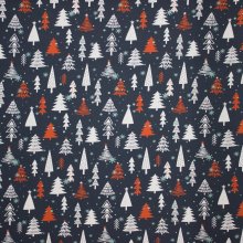 Donkergrijze french terry met kerstbomen en ijskristallen