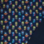 softshell donkerblauw met uiltjes, fleece achterkant